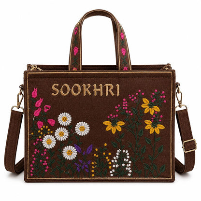 Gift for Her, Crossbody Purse, Daisy Print Bag, Embroidered Boho Canvas Tote