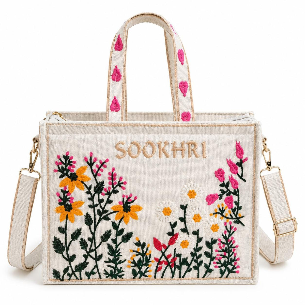 Gift for Her, Crossbody Purse, Daisy Print Bag, Embroidered Boho Canvas Tote