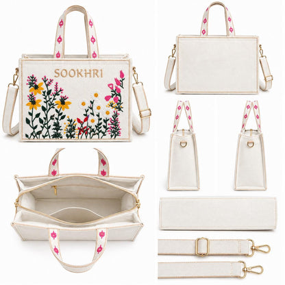 Gift for Her, Crossbody Purse, Daisy Print Bag, Embroidered Boho Canvas Tote