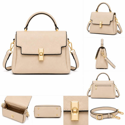 Structured Vegan Leather Crossbody Bag, Gold Twist Lock, Zigzag Trim (Multiple Colors)