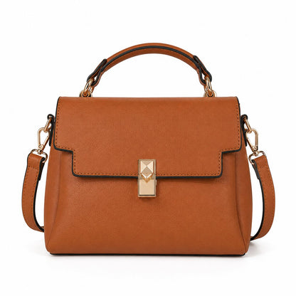 Structured Vegan Leather Crossbody Bag, Gold Twist Lock, Zigzag Trim (Multiple Colors)