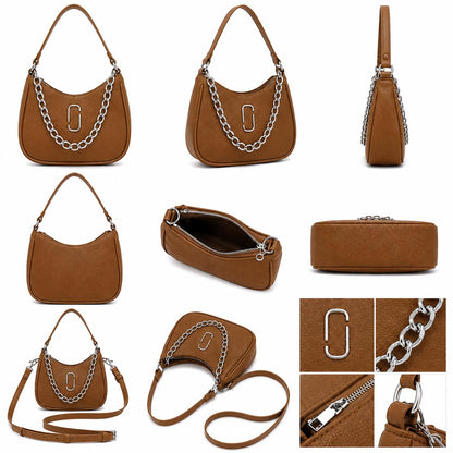 Crescent Moon Shoulder Bag, Chunky Silver Chain, Y2K Leatherette Purse