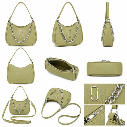 Crescent Moon Shoulder Bag, Chunky Silver Chain, Y2K Leatherette Purse