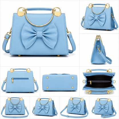 Emerald Green Bow Satchel | Structured Vegan Leather Handbag with Gold Hardware