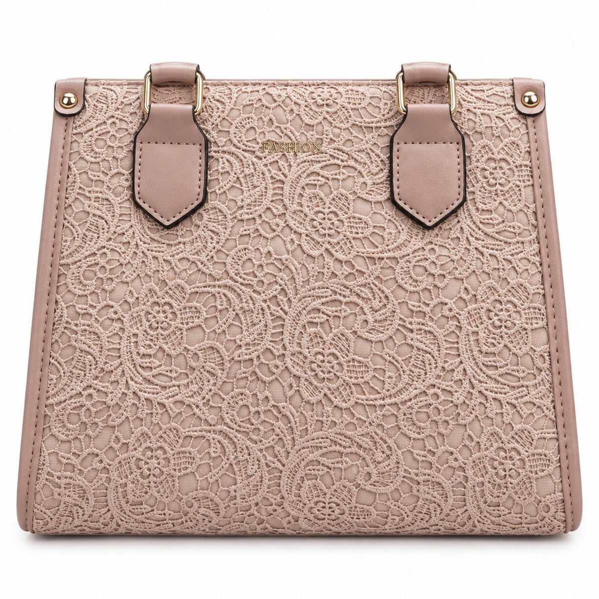 Lace Embossed Structured Handbag, [COLOR] Top Handle Tote, Vegan Leather Purse, Floral Textured Satchel Women's Fashion Bag Gift