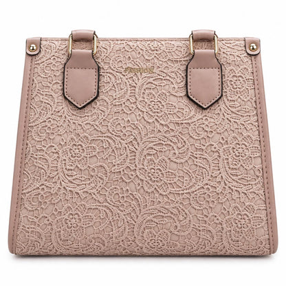 Lace Embossed Structured Handbag, [COLOR] Top Handle Tote, Vegan Leather Purse, Floral Textured Satchel Women's Fashion Bag Gift