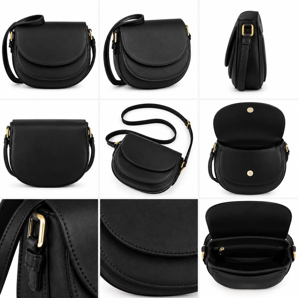 Leather Saddle Crossbody Bag | Half Moon Purse Black Brown | Vegan Leather Shoulder Bag Women | Minimalist Everyday Handbag Gift