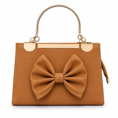 Emerald Green Bow Satchel | Structured Vegan Leather Handbag with Gold Hardware