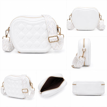 Quilted Heart Shape Crossbody Bag, Mini Purse with Wide Guitar Strap, Vegan Leather Handbag Y2K Trendy Bag, Gift for Her