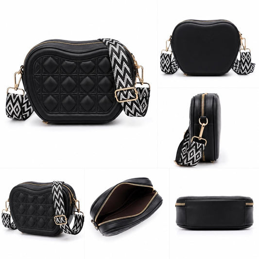 Quilted Heart Shape Crossbody Bag, Mini Purse with Wide Guitar Strap, Vegan Leather Handbag Y2K Trendy Bag, Gift for Her