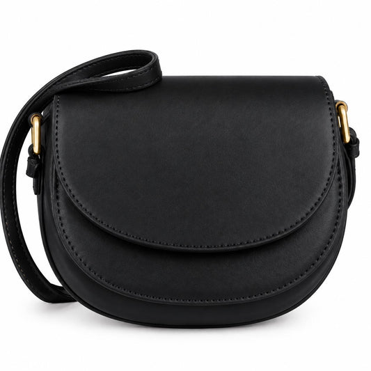 Leather Saddle Crossbody Bag | Half Moon Purse Black Brown | Vegan Leather Shoulder Bag Women | Minimalist Everyday Handbag Gift