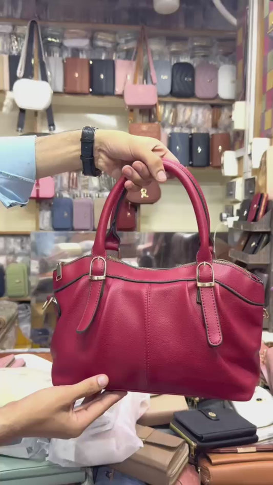 Leather Structured Top Handle Satchel Gold Hardware Bowling Bag