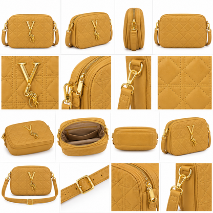 Quilted Pink Crossbody Bag for Women – Gold V Charm Shoulder Bag