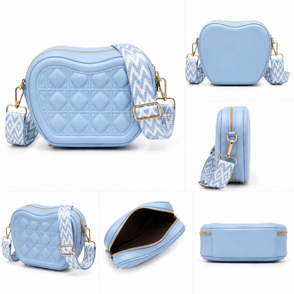 Quilted Heart-Shaped Crossbody Purse | White Vegan Leather Bag with Boho Strap