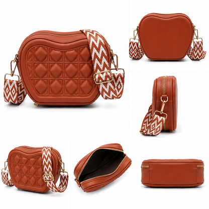 Quilted Heart-Shaped Crossbody Purse | White Vegan Leather Bag with Boho Strap