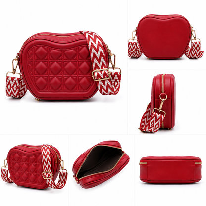 Quilted Heart-Shaped Crossbody Purse | White Vegan Leather Bag with Boho Strap