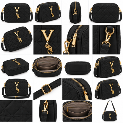Quilted Pink Crossbody Bag for Women – Gold V Charm Shoulder Bag